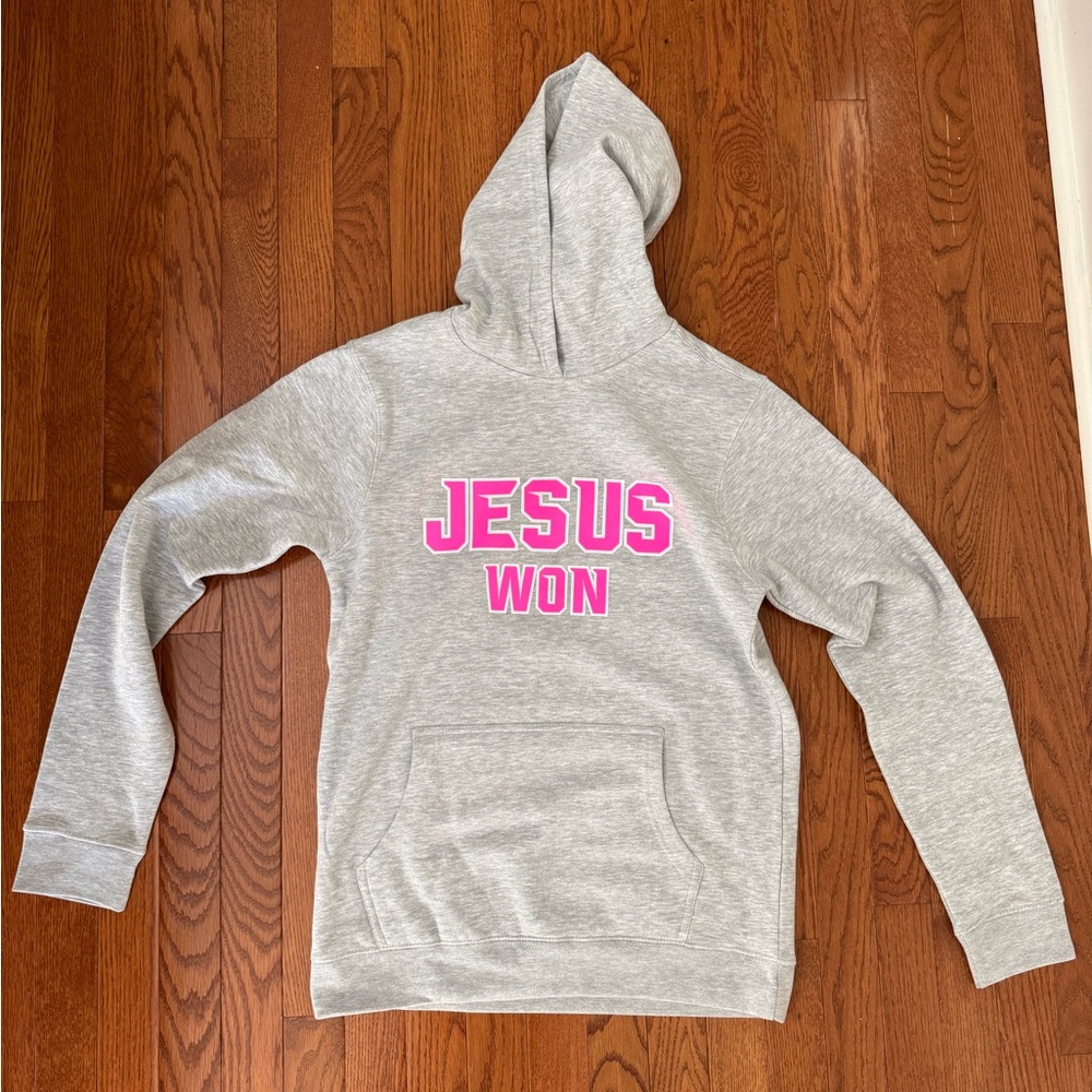 New Gray Fleece Hoodie JESUS WON